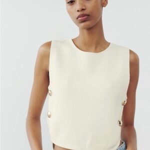 Zara Ecru Side Button Knit Vest
